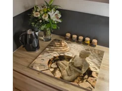 Banjado Herdabdeckplatte Glas 1 Teilig 60x52CM Schneidebrett Herdabdeckung Mit Motiv Sitzender Buddha