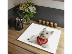 Banjado Herdabdeckplatte Glas 1 Teilig 60x52CM Schneidebrett Herdabdeckung Mit Motiv Westie