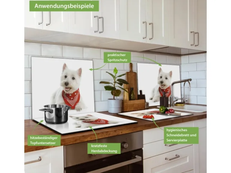 Banjado Herdabdeckplatte Glas 1 Teilig 60x52CM Schneidebrett Herdabdeckung Mit Motiv Westie