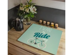 Banjado Herdabdeckplatte Glas 1 Teilig 60x52CM Schneidebrett Herdabdeckung Mit Motiv I Want To Ride My Bike