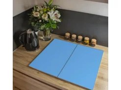 Banjado Herdabdeckplatte Glas 2 Teilig Je 30x52CM Schneidebrett Herdabdeckung Mit Motiv Pastellblau