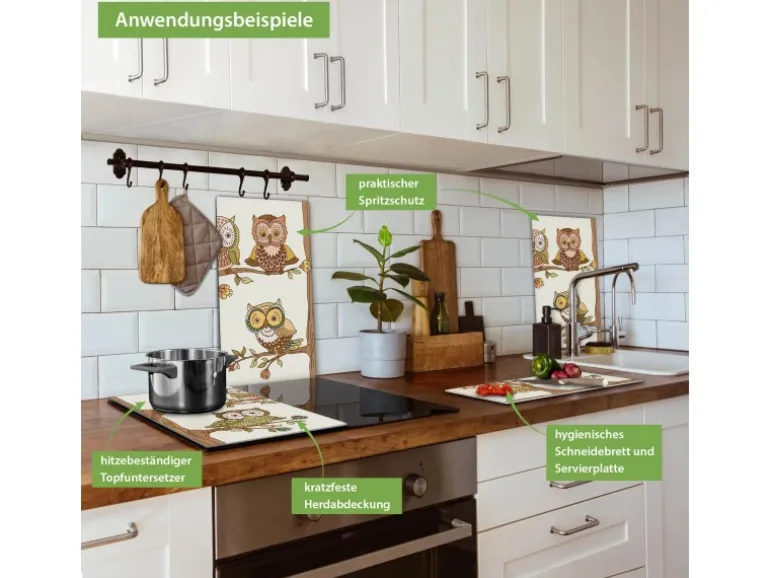 Banjado Herdabdeckplatte Glas 2 Teilig Je 30x52CM Schneidebrett Herdabdeckung Mit Motiv Zehn-Augen-Prinzip