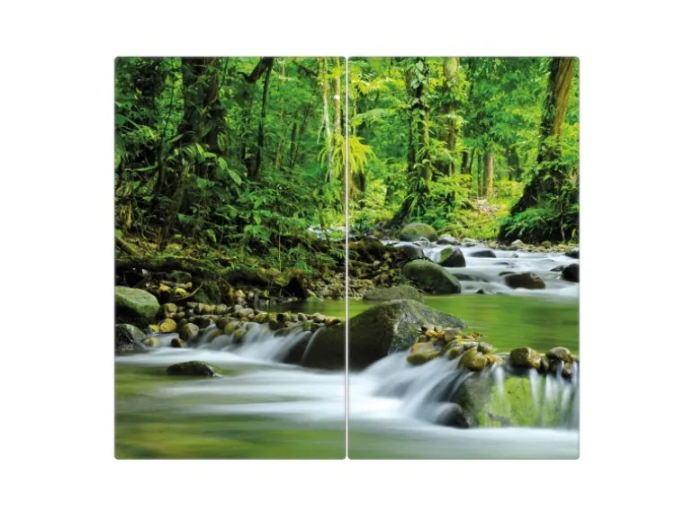 Banjado Herdabdeckplatte Glas 2 Teilig Je 30x52CM Schneidebrett Herdabdeckung Mit Motiv Rauschender Bach