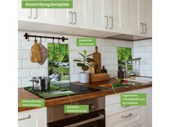 Banjado Herdabdeckplatte Glas 2 Teilig Je 30x52CM Schneidebrett Herdabdeckung Mit Motiv Rauschender Bach