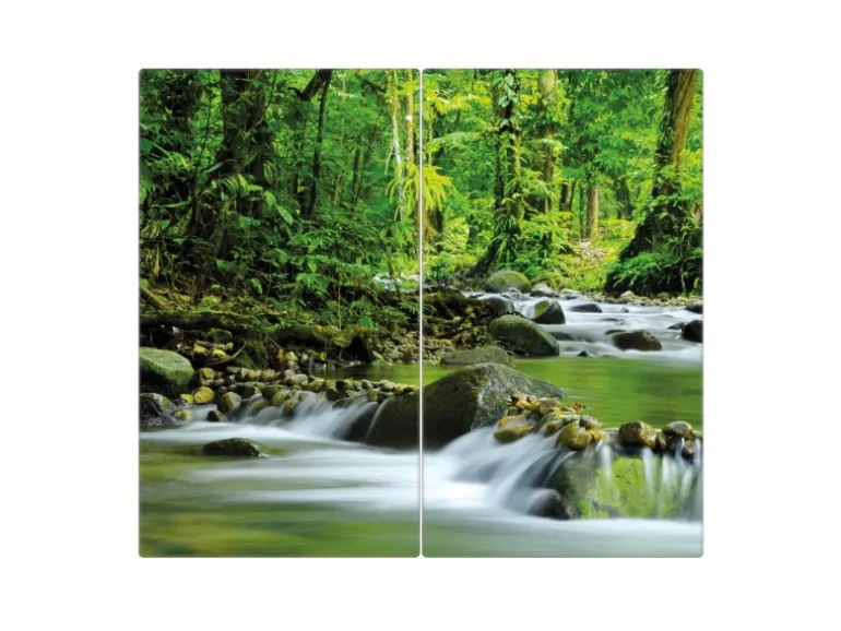 Banjado Herdabdeckplatte Glas 2 Teilig Je 30x52CM Schneidebrett Herdabdeckung Mit Motiv Rauschender Bach
