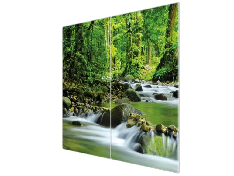Banjado Herdabdeckplatte Glas 2 Teilig Je 30x52CM Schneidebrett Herdabdeckung Mit Motiv Rauschender Bach