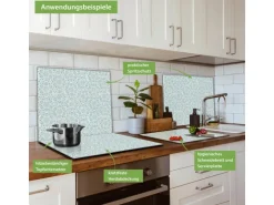 Banjado Herdabdeckplatte Glas 1 Teilig 60x52CM Schneidebrett Herdabdeckung Mit Motiv Muster Getupft Blau