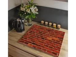Banjado Herdabdeckplatte Glas 1 Teilig 60x52CM Schneidebrett Herdabdeckung Mit Motiv Ziegelwand