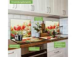 Banjado Herdabdeckplatte Glas 1 Teilig 60x52CM Schneidebrett Herdabdeckung Mit Motiv Kamille Und Mohn