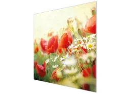 Banjado Herdabdeckplatte Glas 1 Teilig 60x52CM Schneidebrett Herdabdeckung Mit Motiv Kamille Und Mohn