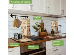 Banjado Herdabdeckplatte Glas 2 Teilig Je 30x52CM Schneidebrett Herdabdeckung Mit Motiv Happy Day