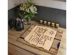 Banjado Herdabdeckplatte Glas 2 Teilig Je 30x52CM Schneidebrett Herdabdeckung Mit Motiv Happy Day