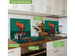 Banjado Herdabdeckplatte Glas 1 Teilig 60x52CM Schneidebrett Herdabdeckung Mit Motiv Orange Katze