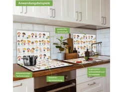 Banjado Herdabdeckplatte Glas 1 Teilig 60x52CM Schneidebrett Herdabdeckung Mit Motiv Kinder