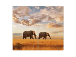 Banjado Herdabdeckplatte Glas 2 Teilig Je 30x52CM Schneidebrett Herdabdeckung Mit Motiv Elefanten
