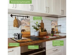 Banjado Herdabdeckplatte Glas 2 Teilig Je 30x52CM Schneidebrett Herdabdeckung Mit Motiv Elefanten