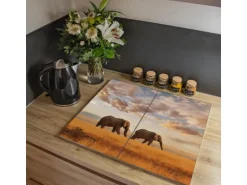 Banjado Herdabdeckplatte Glas 2 Teilig Je 30x52CM Schneidebrett Herdabdeckung Mit Motiv Elefanten