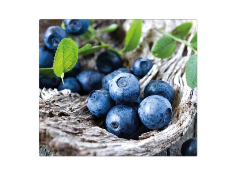 Banjado Herdabdeckplatte Glas 1 Teilig 60x52CM Schneidebrett Herdabdeckung Mit Motiv Blaubeeren