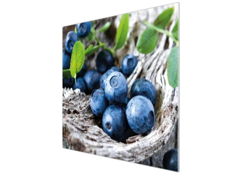 Banjado Herdabdeckplatte Glas 1 Teilig 60x52CM Schneidebrett Herdabdeckung Mit Motiv Blaubeeren