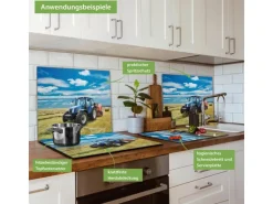 Banjado Herdabdeckplatte Glas 1 Teilig 60x52CM Schneidebrett Herdabdeckung Mit Motiv Traktor