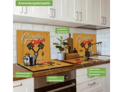 Banjado Herdabdeckplatte Glas 1 Teilig 60x52CM Schneidebrett Herdabdeckung Mit Motiv Gasoline Station
