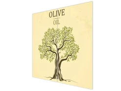 Banjado Herdabdeckplatte Glas 2 Teilig Je 30x52CM Schneidebrett Herdabdeckung Mit Motiv Olivenbaum