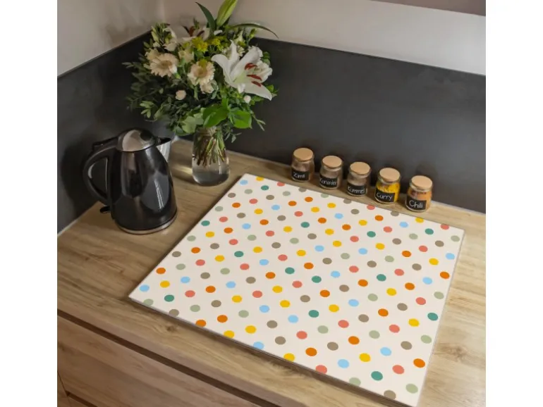 Banjado Herdabdeckplatte Glas 1 Teilig 60x52CM Schneidebrett Herdabdeckung Mit Motiv Bunte Punkte