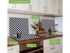 Banjado Herdabdeckplatte Glas 1 Teilig 60x52CM Schneidebrett Herdabdeckung Mit Motiv Karo Schwarz