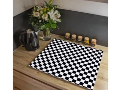 Banjado Herdabdeckplatte Glas 1 Teilig 60x52CM Schneidebrett Herdabdeckung Mit Motiv Karo Schwarz