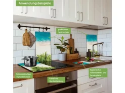 Banjado Herdabdeckplatte Glas 2 Teilig Je 30x52CM Schneidebrett Herdabdeckung Mit Motiv Strandtag