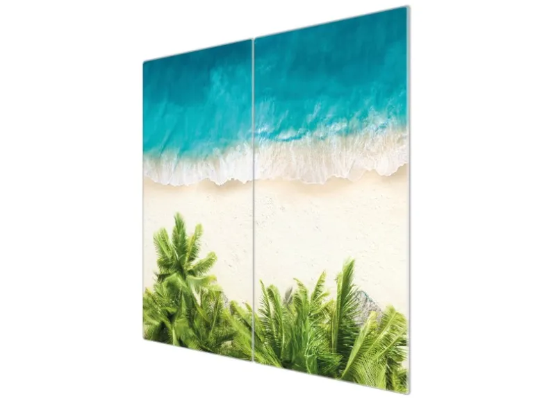 Banjado Herdabdeckplatte Glas 2 Teilig Je 30x52CM Schneidebrett Herdabdeckung Mit Motiv Strandtag