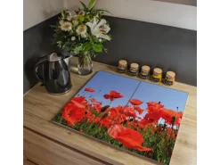 Banjado Herdabdeckplatte Glas 2 Teilig Je 30x52CM Schneidebrett Herdabdeckung Mit Motiv Mohnblumen