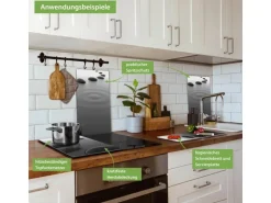 Banjado Herdabdeckplatte Glas 2 Teilig Je 30x52CM Schneidebrett Herdabdeckung Mit Motiv Schwarze Steine