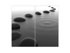 Banjado Herdabdeckplatte Glas 2 Teilig Je 30x52CM Schneidebrett Herdabdeckung Mit Motiv Schwarze Steine