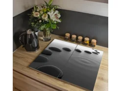 Banjado Herdabdeckplatte Glas 2 Teilig Je 30x52CM Schneidebrett Herdabdeckung Mit Motiv Schwarze Steine