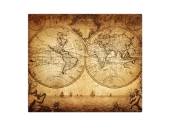 Banjado Herdabdeckplatte Glas 1 Teilig 60x52CM Schneidebrett Herdabdeckung Mit Motiv Sieben Weltmeere