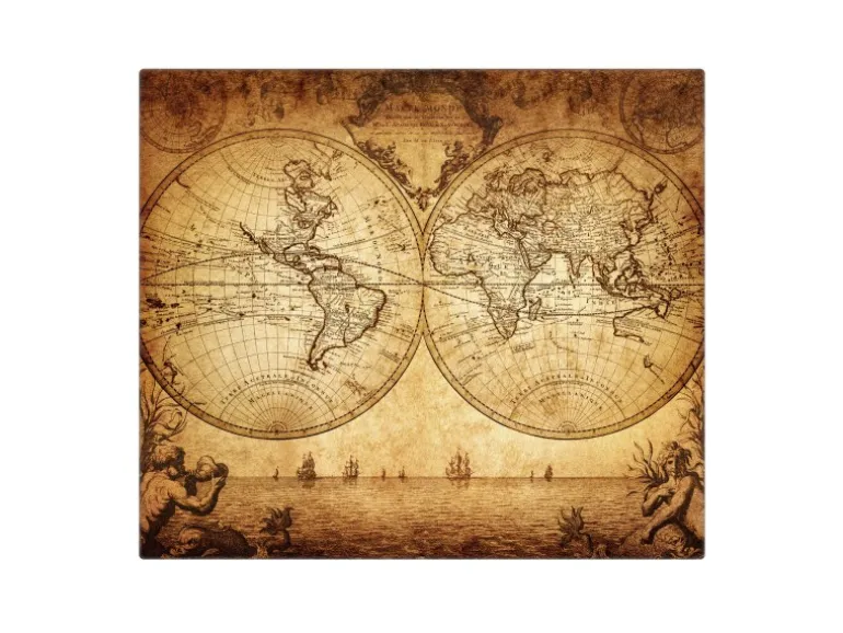 Banjado Herdabdeckplatte Glas 1 Teilig 60x52CM Schneidebrett Herdabdeckung Mit Motiv Sieben Weltmeere