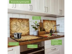 Banjado Herdabdeckplatte Glas 1 Teilig 60x52CM Schneidebrett Herdabdeckung Mit Motiv Sieben Weltmeere