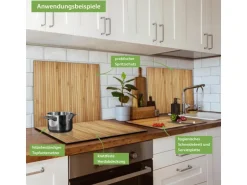 Banjado Herdabdeckplatte Glas 1 Teilig 60x52CM Schneidebrett Herdabdeckung Mit Motiv Bambusholz