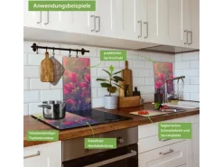 Banjado Herdabdeckplatte Glas 2 Teilig Je 30x52CM Schneidebrett Herdabdeckung Mit Motiv Mohn