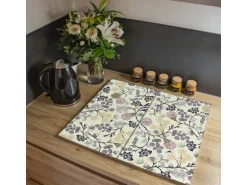 Banjado Herdabdeckplatte Glas 2 Teilig Je 30x52CM Schneidebrett Herdabdeckung Mit Motiv Florale Tapete