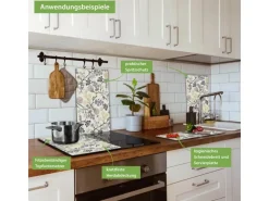 Banjado Herdabdeckplatte Glas 2 Teilig Je 30x52CM Schneidebrett Herdabdeckung Mit Motiv Florale Tapete