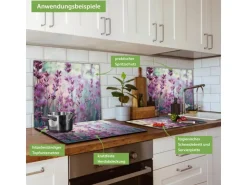 Banjado Herdabdeckplatte Glas 1 Teilig 60x52CM Schneidebrett Herdabdeckung Mit Motiv Lavendel 2