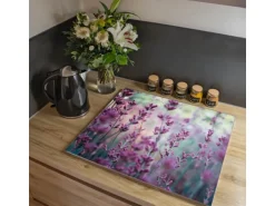 Banjado Herdabdeckplatte Glas 1 Teilig 60x52CM Schneidebrett Herdabdeckung Mit Motiv Lavendel 2