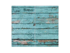Banjado Herdabdeckplatte Glas 2 Teilig Je 30x52CM Schneidebrett Herdabdeckung Mit Motiv Blaue Holzlatten