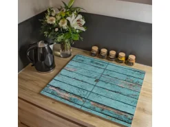 Banjado Herdabdeckplatte Glas 2 Teilig Je 30x52CM Schneidebrett Herdabdeckung Mit Motiv Blaue Holzlatten