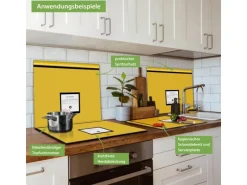 Banjado Herdabdeckplatte Glas 1 Teilig 60x52CM Schneidebrett Herdabdeckung Mit Motiv Briefkasten Gelb