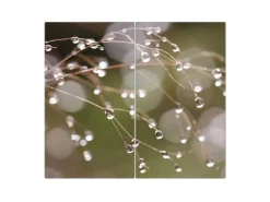 Banjado Herdabdeckplatte Glas 2 Teilig Je 30x52CM Schneidebrett Herdabdeckung Mit Motiv Tau Auf Zweigen