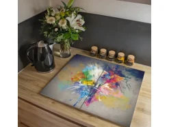 Banjado Herdabdeckplatte Glas 2 Teilig Je 30x52CM Schneidebrett Herdabdeckung Mit Motiv Idee