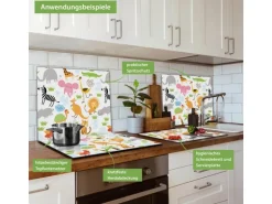 Banjado Herdabdeckplatte Glas 1 Teilig 60x52CM Schneidebrett Herdabdeckung Mit Motiv Fröhliche Tiere
